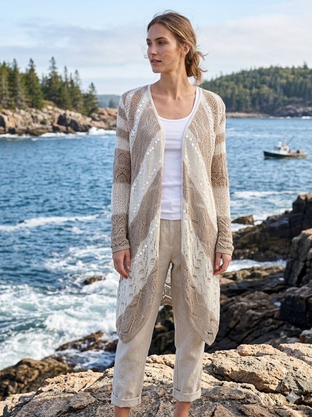 Chico's Open-Front Crochet Sequin Cardigan (1)